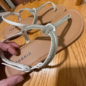 Torrid Rhinestone Embellished Knot T-Strap Sandals